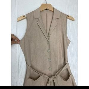 MANGO Linen Sleeveless Belted Jumpsuit